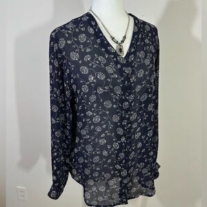 Rena Rowan for Seville sz 12p blouse, top in a sheer navy fabric